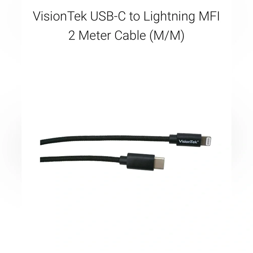 Lot 3 VisionTek USB-C to Lightning 2 Meter Cable Charge Sync Cord Black 901450